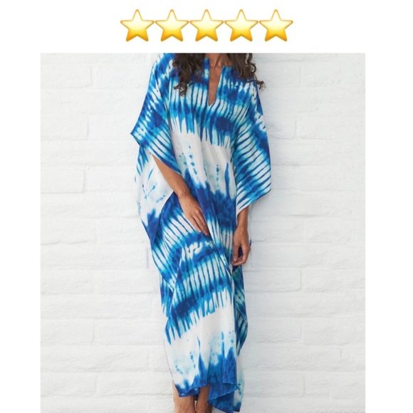 Tie Dye Caftan Beach Swim Coverup Maxi Dress - Picture 3 of 15